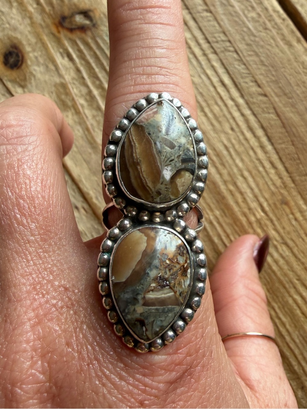 M. Silversmith Sterling Silver Double Stone Jasper Statement Ring Southwestern